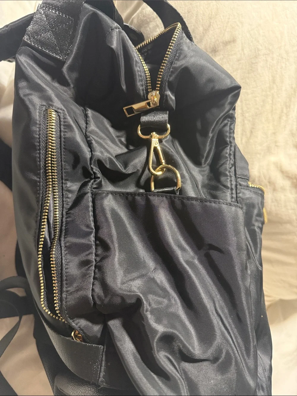 Black Women’s Backpack Tote with Gold Hardware